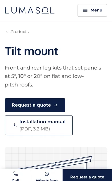 The tilt mount kit page on a phone